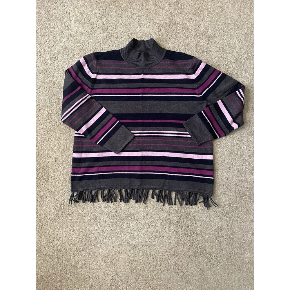 Preswick & Moore Striped Fringe Hem Mock Neck Sweater Y2K Grungelight Size XL
